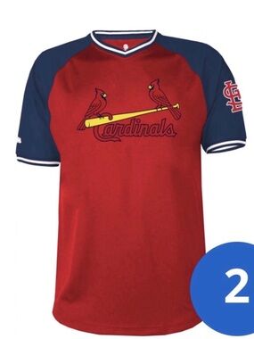 Stitches MLB Men’s St. Louis Cardinals V-Neck Shirzy. Size Small Red/Navy Color.